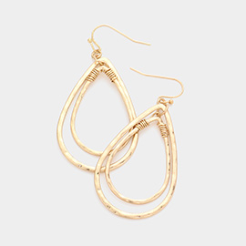 Double Open Metal Teardrop Link Dangle Earrings
