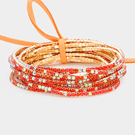 12PCS - Ribbon Colorful Rhinestone Layered Stretch Bracelets