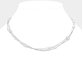 Pearl Station Triple Layered Necklace