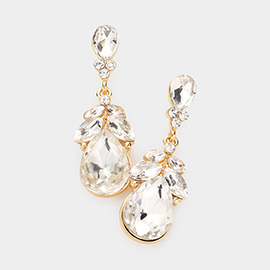 Teardrop Stone Accented Dangle Evening Earrings