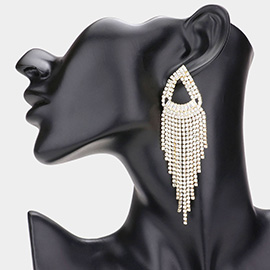 Open Teardrop Accented Rhinestone Fringe Dangle Evening Earrings