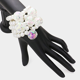 Lucite Ball Pearl Stretch Bracelet