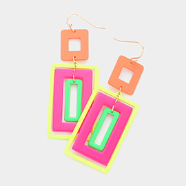 Geometric Open Rectangle Link Dangle Earrings