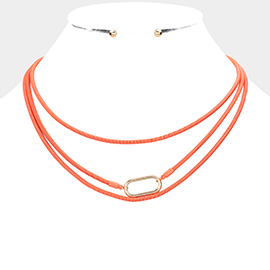 Open Metal Oval Accented Colored Chain Layered Necklace