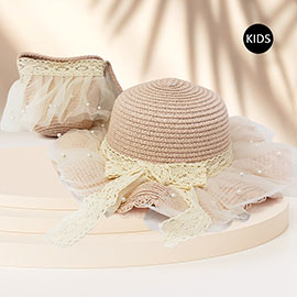 2PCS - Pearl Embellished Straw Kids Sun Hat Crossbody Bag Set