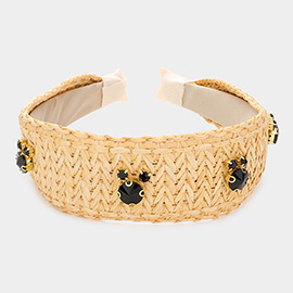 Stone Embellished Woven Straw Headband