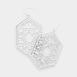 Filigree Metal Hexagon Dangle Earrings