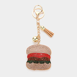 Bling Studded Hamburger Tassel Keychain