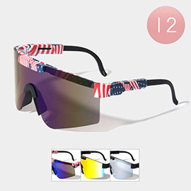 12PCS - American USA Flag Visor Style Sunglasses