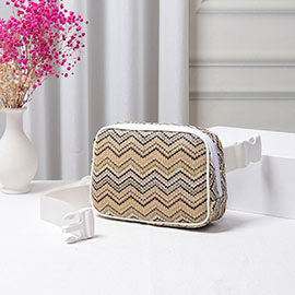 Zigzag Chevron Patterned Straw Sling Bag / Fanny Pack / Belt Bag