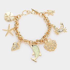 Sand Dollar Starfish Conch Shell Dolphin Crab Turtle Charm Toggle Bracelet