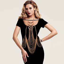 Stone Embellished Draped Chain Body Chain