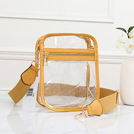 Solid Faux Leather Transparent Rectangle Crossbody Bag