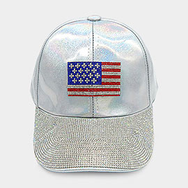 Bling American USA Flag Accented Baseball Cap