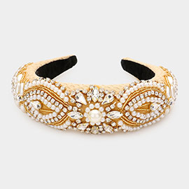 Floral Pearl Stone Embellished Padded Headband