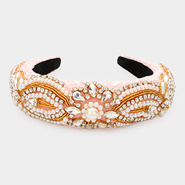 Floral Pearl Stone Embellished Padded Headband