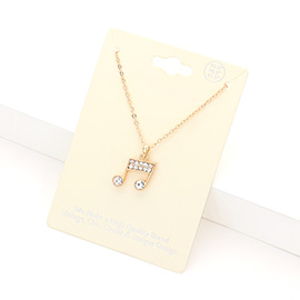 Rhinestone Embellished Metal Music Notes Pendant Necklace