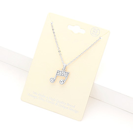 Rhinestone Embellished Metal Music Notes Pendant Necklace