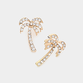 Rhinestone Embellished Palm Tree Stud Earrings