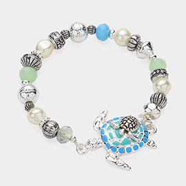 Enamel Metal Turtle Stretch Bracelet