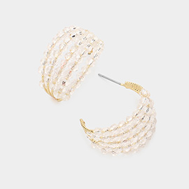 Lucite Bead Embellished Brass Metal Split Hoop Earrings