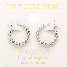 14K White Gold Dipped 0.7 Inch Twisted Hoop Pin Catch Earrings