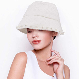 Pearl Embellished Patterned Bucket Hat