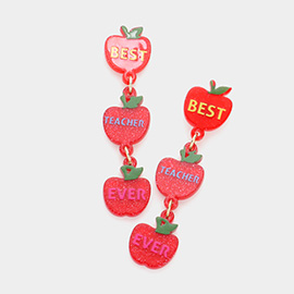 Best Teacher Ever Message Glittered Triple Resin Apple Link Dangle Earrings