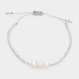 Triple Pearl Accented Seed Beaded Cinch Pull Tie Bracelet