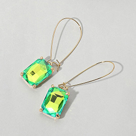 Emerald Cut Stone Dangle Evening Earrings