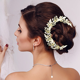 Stone Embellished Leaf Cluster Vine Bun Wrap Headpiece