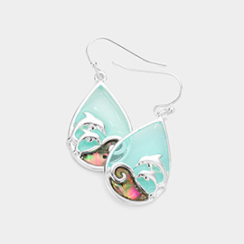 Abalone Wave Dolphin Pointed Teardrop Dangle Earrings