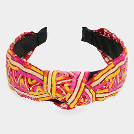 Colorful Cord Raffia Knot Burnout Headband