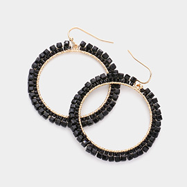 Cube Bead Trimmed Open Circle Dangle Earrings