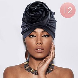 12PCS - Black Solid Turban Hats