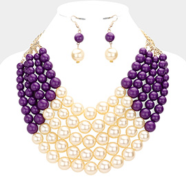 Chunky Multi Strand Pearl Bib Necklace