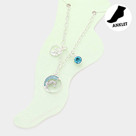 Rhinestone Embellished Wave Charm Anklet