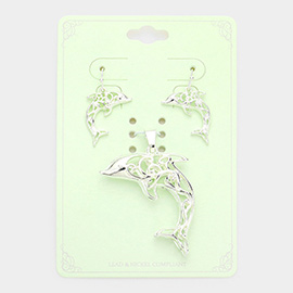 Filigree Metal Dolphin Pendant Set