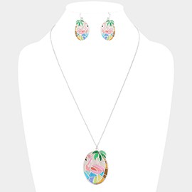 Colorful Flamingo Palm Tree Pendant Necklace