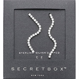 Secret Box _ Sterling Silver Dipped CZ Linear Dangle Evening Earrings