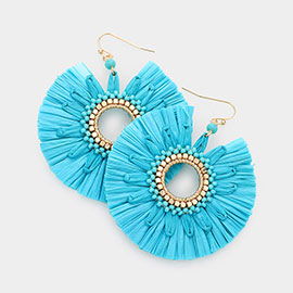 Raffia Trimmed Open Circle Dangle Earrings