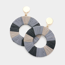 Raffia Wrapped Open Circle Dangle Earrings