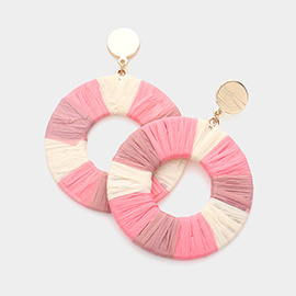 Raffia Wrapped Open Circle Dangle Earrings