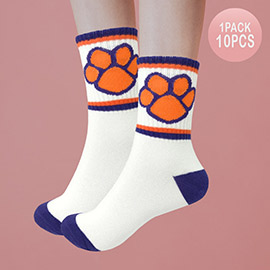 10Pairs - Game Day Paw Accented Color Block Socks