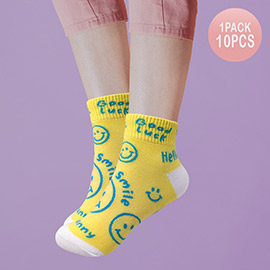 10Pairs - Smile Hello Good Luck Message Patterned Socks