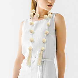 Pom Pom Station Tassel Long Necklace