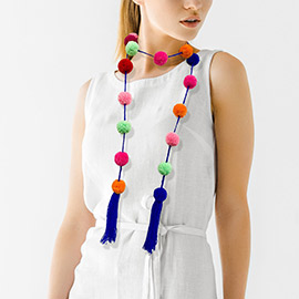 Pom Pom Station Tassel Long Necklace