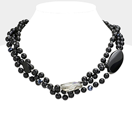 Geometric Triple Bead Accented Triple Layered Necklace