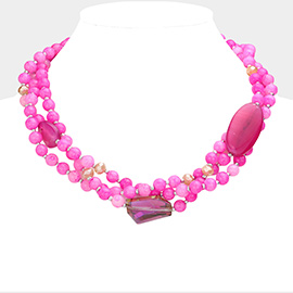 Geometric Triple Bead Accented Triple Layered Necklace