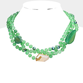 Geometric Triple Bead Accented Triple Layered Necklace